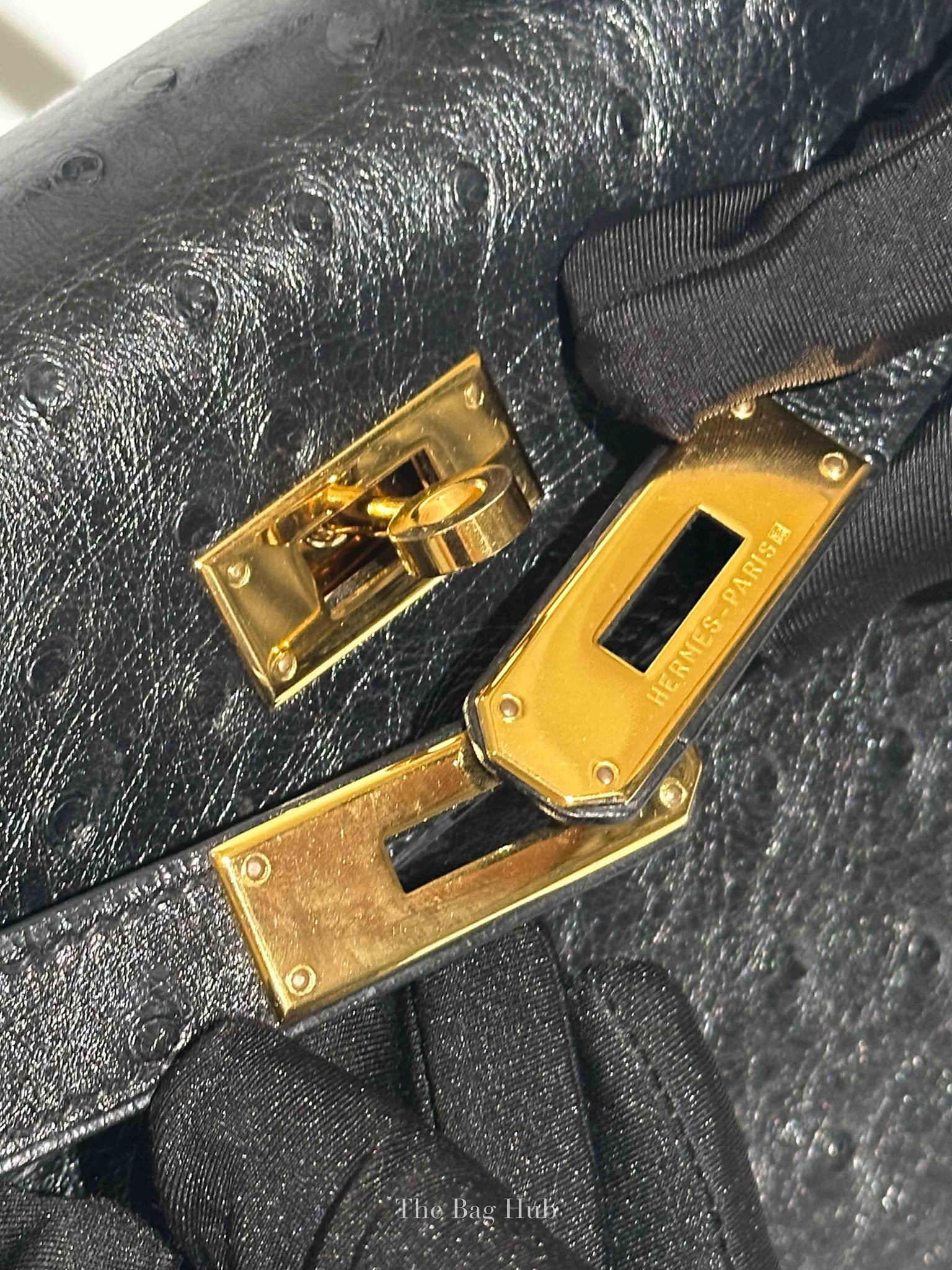 Hermes Black Ostrich Kelly Sellier 28 Bag GHW (No Strap)