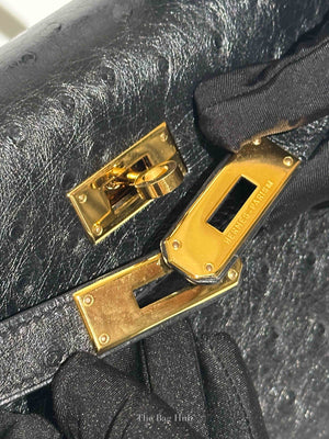 Hermes Black Ostrich Kelly Sellier 28 Bag GHW (No Strap)