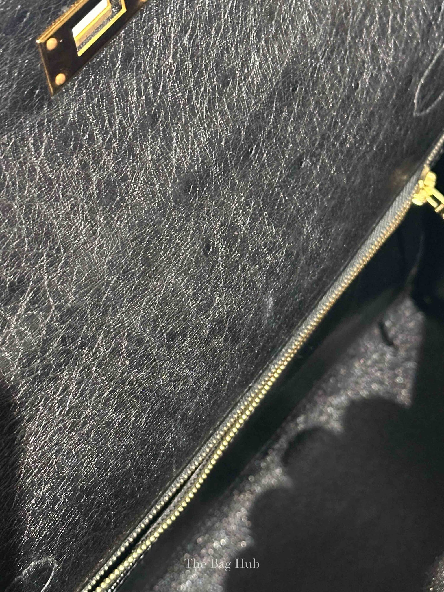 Hermes Black Ostrich Kelly Sellier 28 Bag GHW (No Strap)