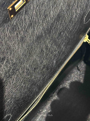 Hermes Black Ostrich Kelly Sellier 28 Bag GHW (No Strap)
