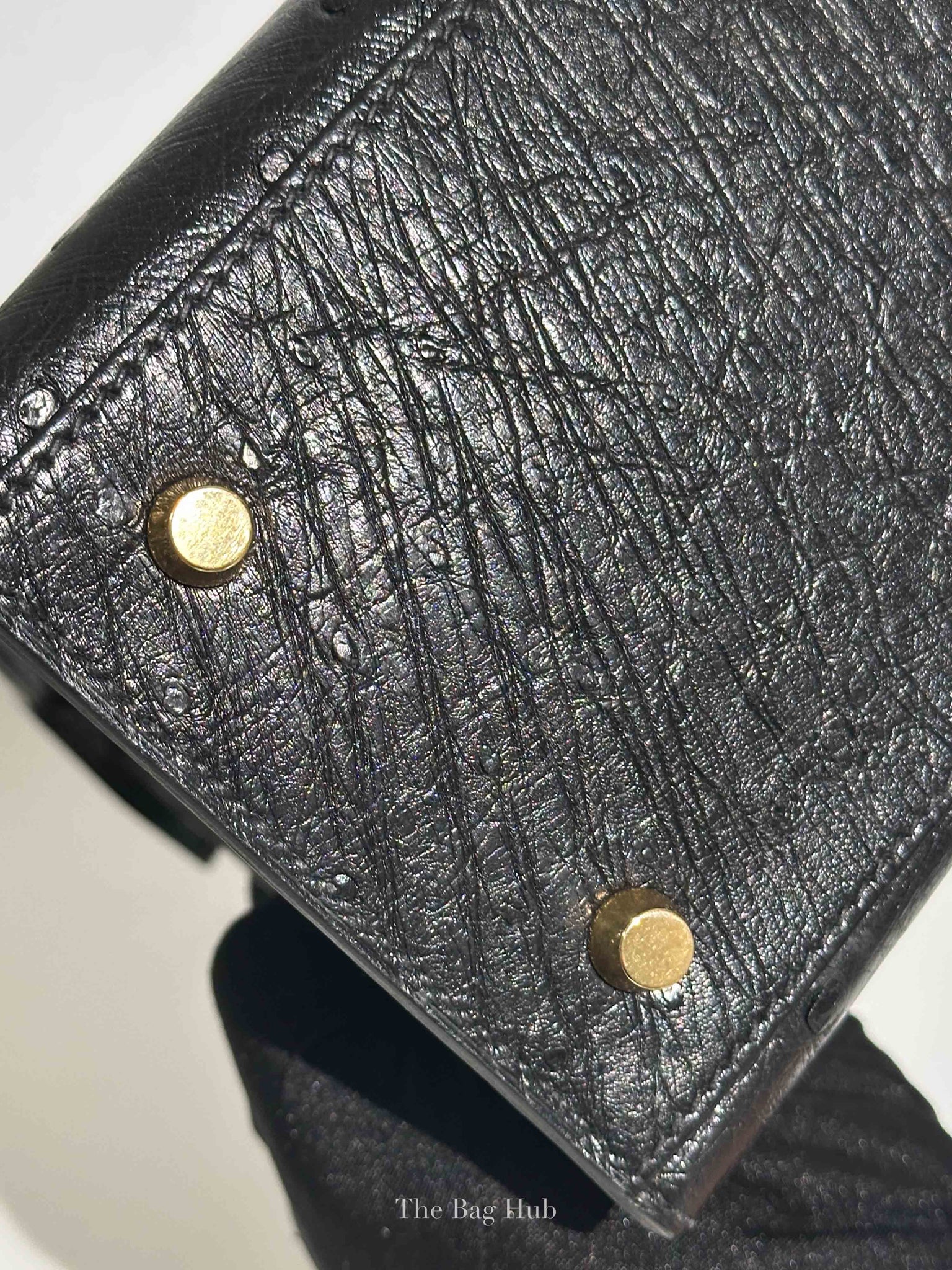 Hermes Black Ostrich Kelly Sellier 28 Bag GHW (No Strap)