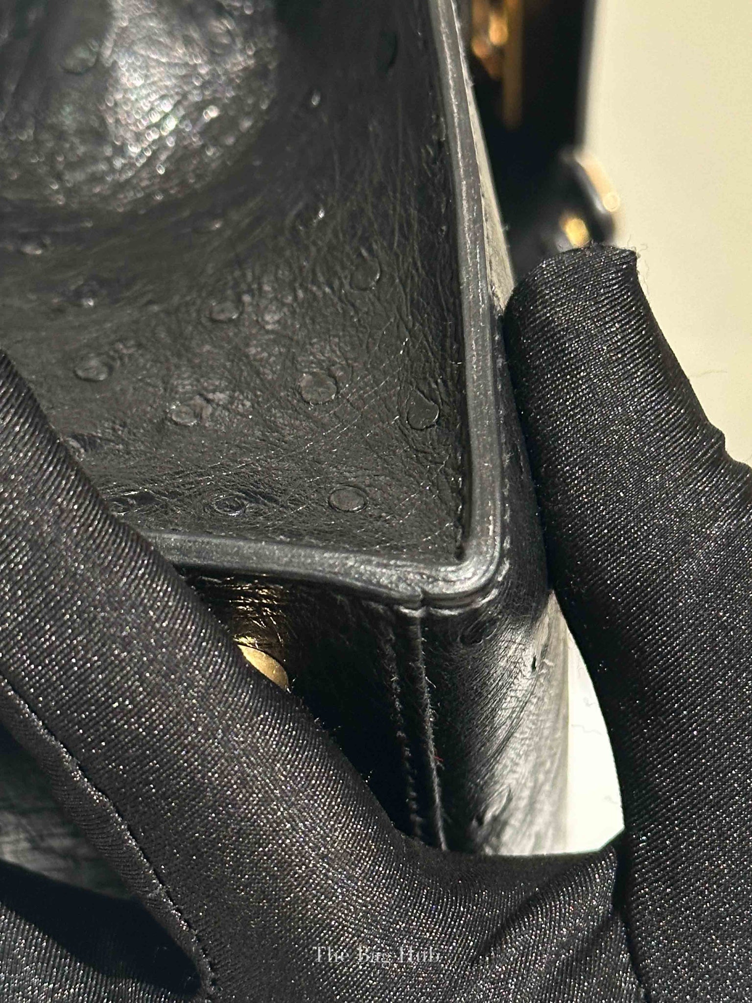 Hermes Black Ostrich Kelly Sellier 28 Bag GHW (No Strap)