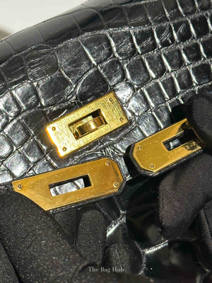Hermes Black Shiny Alligator Kelly 35 Bag GHW
