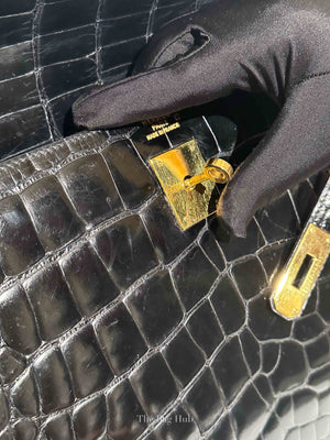 Hermes Black Shiny Alligator Kelly 35 Bag GHW