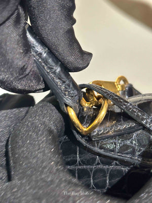 Hermes Black Shiny Alligator Kelly 35 Bag GHW