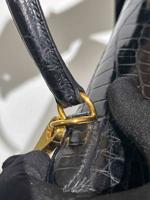 Hermes Black Shiny Alligator Kelly 35 Bag GHW