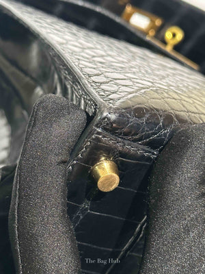 Hermes Black Shiny Alligator Kelly 35 Bag GHW