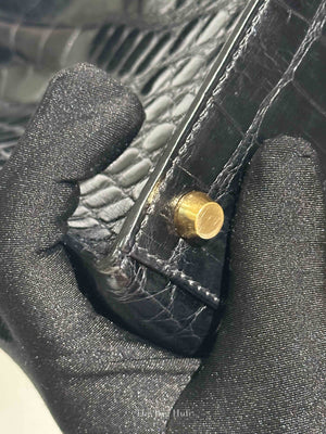Hermes Black Shiny Alligator Kelly 35 Bag GHW