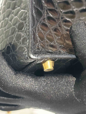 Hermes Black Shiny Alligator Kelly 35 Bag GHW