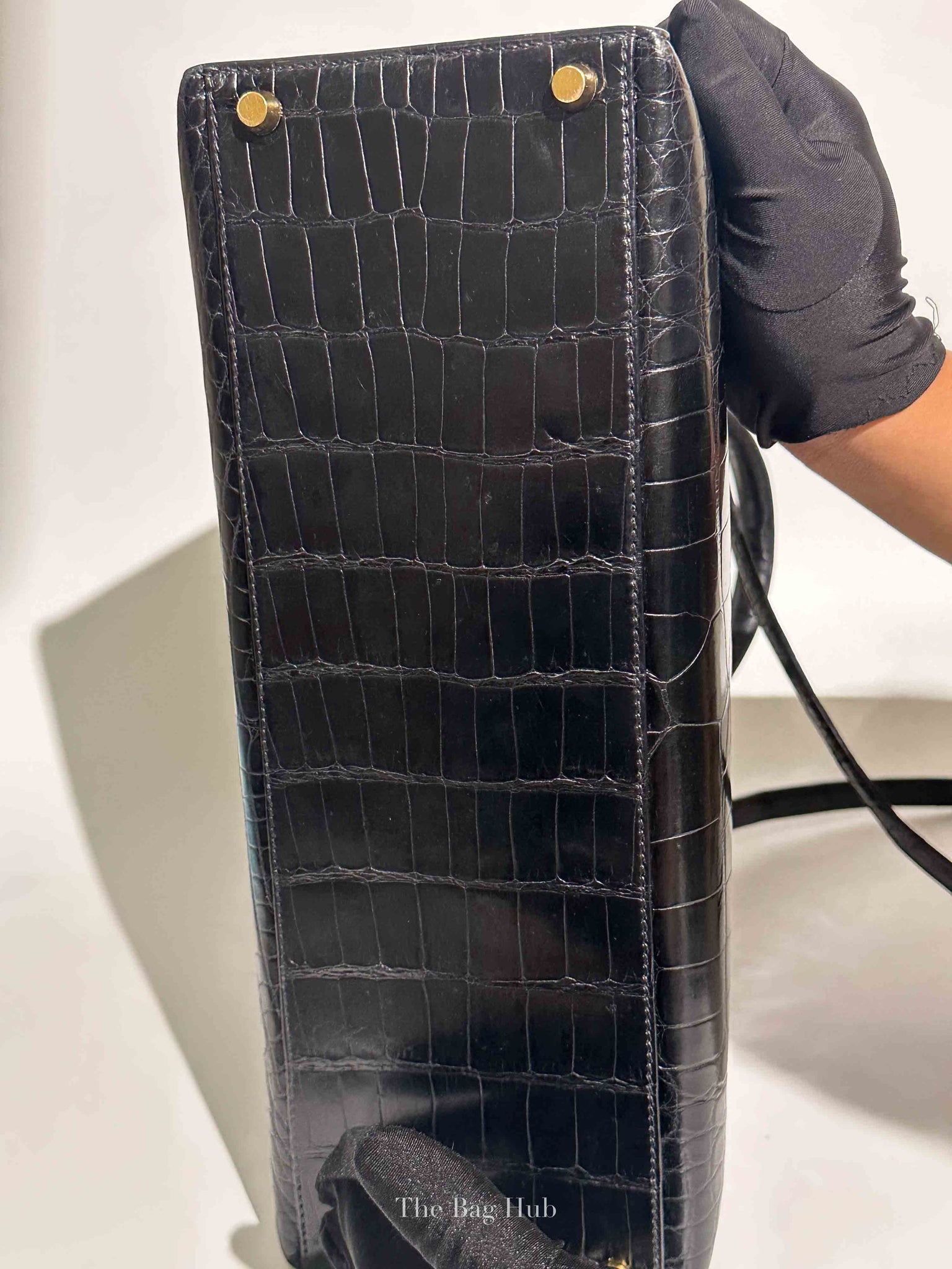 Hermes Black Shiny Alligator Kelly 35 Bag GHW