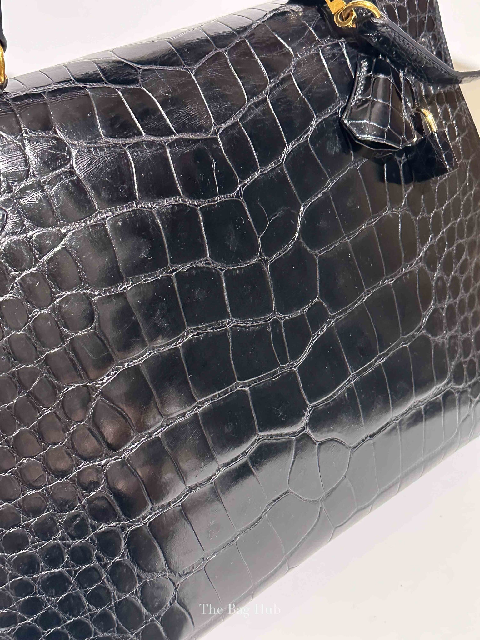 Hermes Black Shiny Alligator Kelly 35 Bag GHW