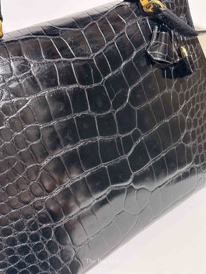 Hermes Black Shiny Alligator Kelly 35 Bag GHW