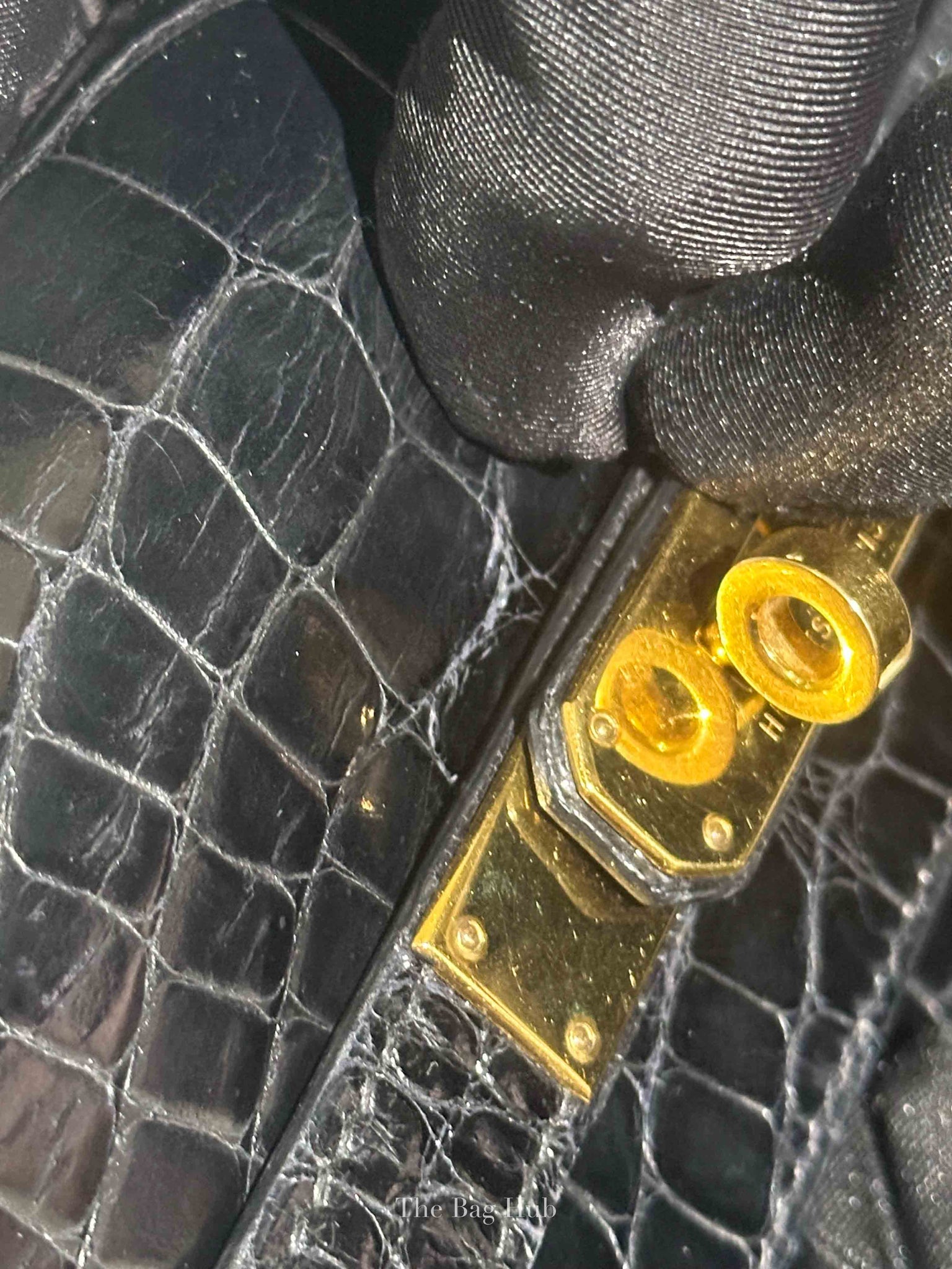 Hermes Black Shiny Alligator Kelly 35 Bag GHW