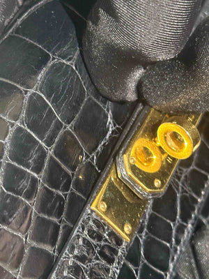 Hermes Black Shiny Alligator Kelly 35 Bag GHW