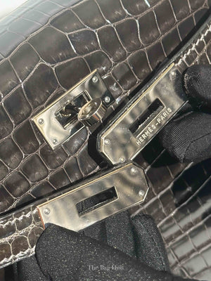 Hermes Black Shiny Porosus Crocodile Kelly 28 Bag PHW