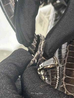 Hermes Black Shiny Porosus Crocodile Kelly 28 Bag PHW