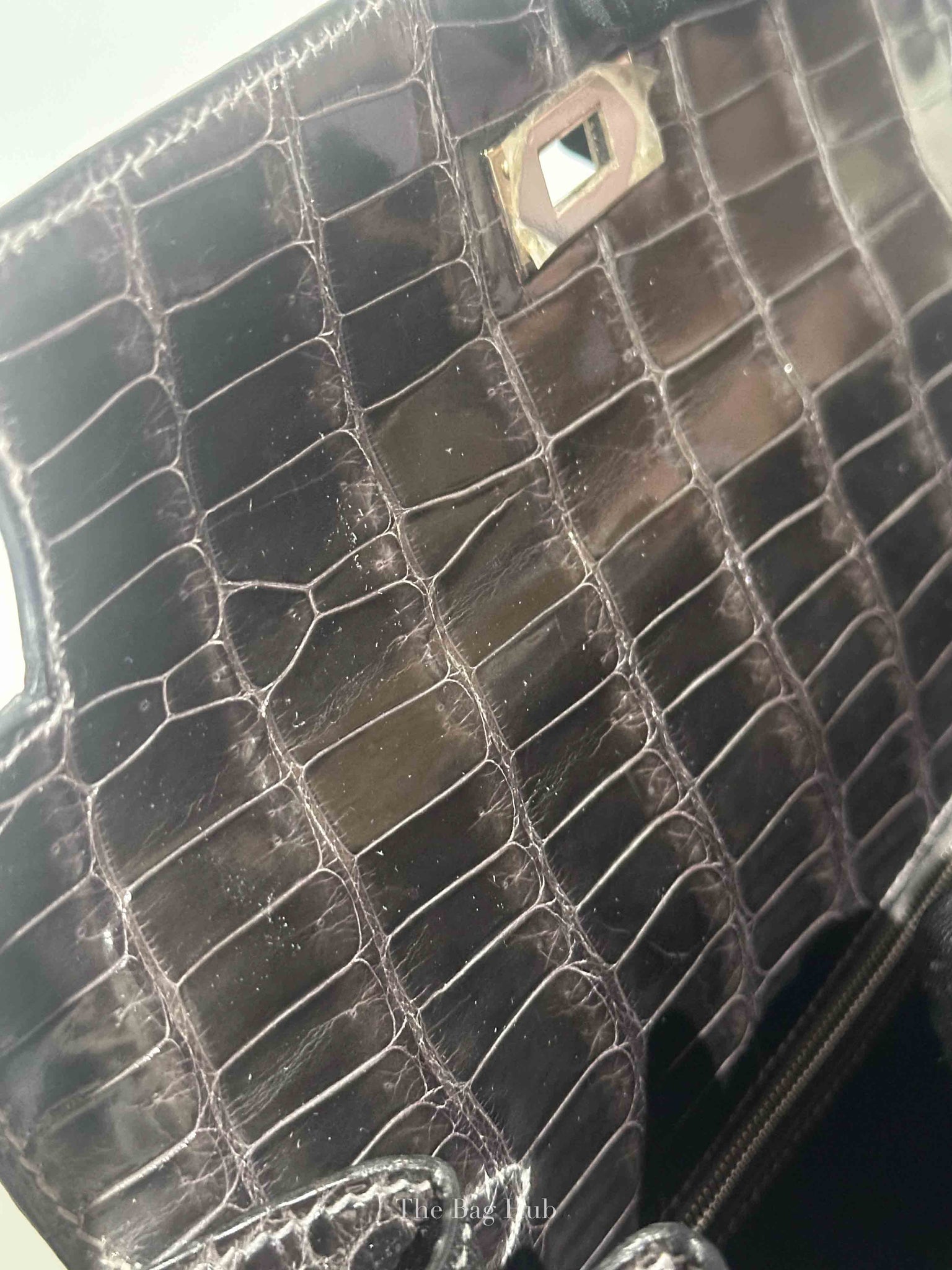 Hermes Black Shiny Porosus Crocodile Kelly 28 Bag PHW