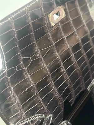 Hermes Black Shiny Porosus Crocodile Kelly 28 Bag PHW
