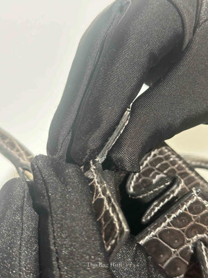 Hermes Black Shiny Porosus Crocodile Kelly 28 Bag PHW