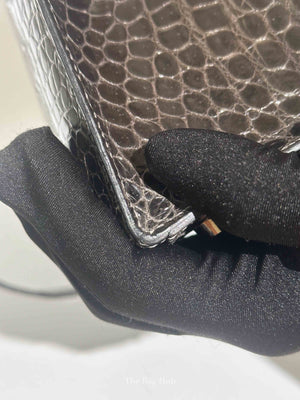 Hermes Black Shiny Porosus Crocodile Kelly 28 Bag PHW