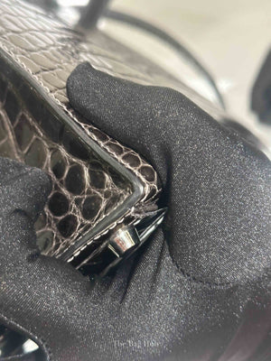 Hermes Black Shiny Porosus Crocodile Kelly 28 Bag PHW