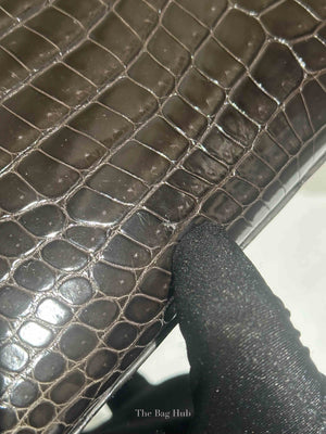 Hermes Black Shiny Porosus Crocodile Kelly 28 Bag PHW