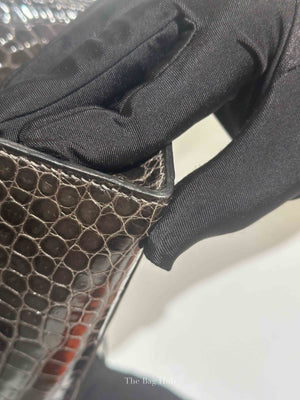 Hermes Black Shiny Porosus Crocodile Kelly 28 Bag PHW