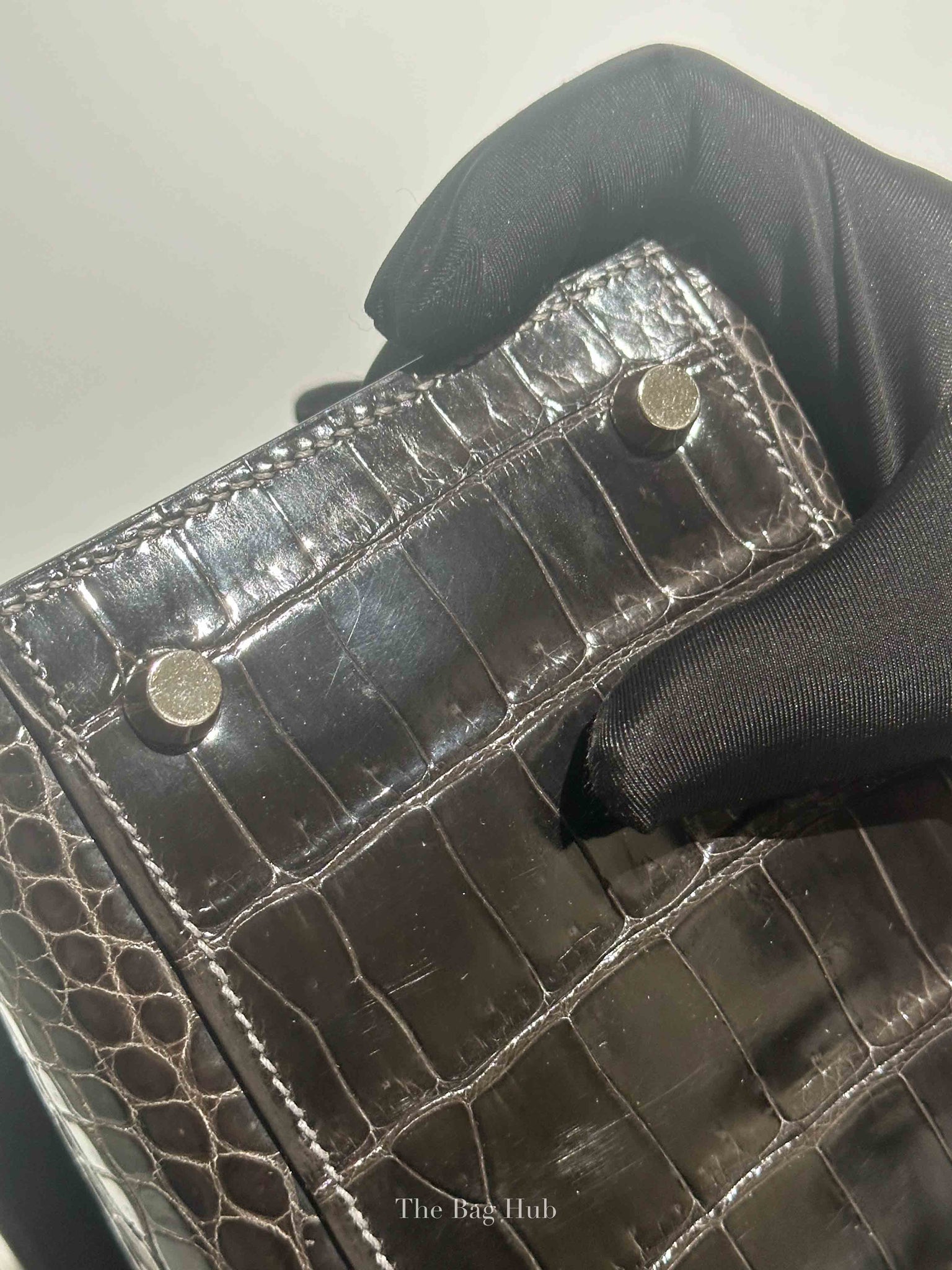 Hermes Black Shiny Porosus Crocodile Kelly 28 Bag PHW