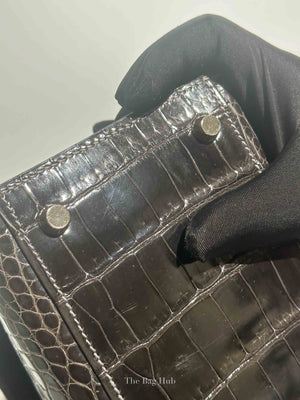 Hermes Black Shiny Porosus Crocodile Kelly 28 Bag PHW
