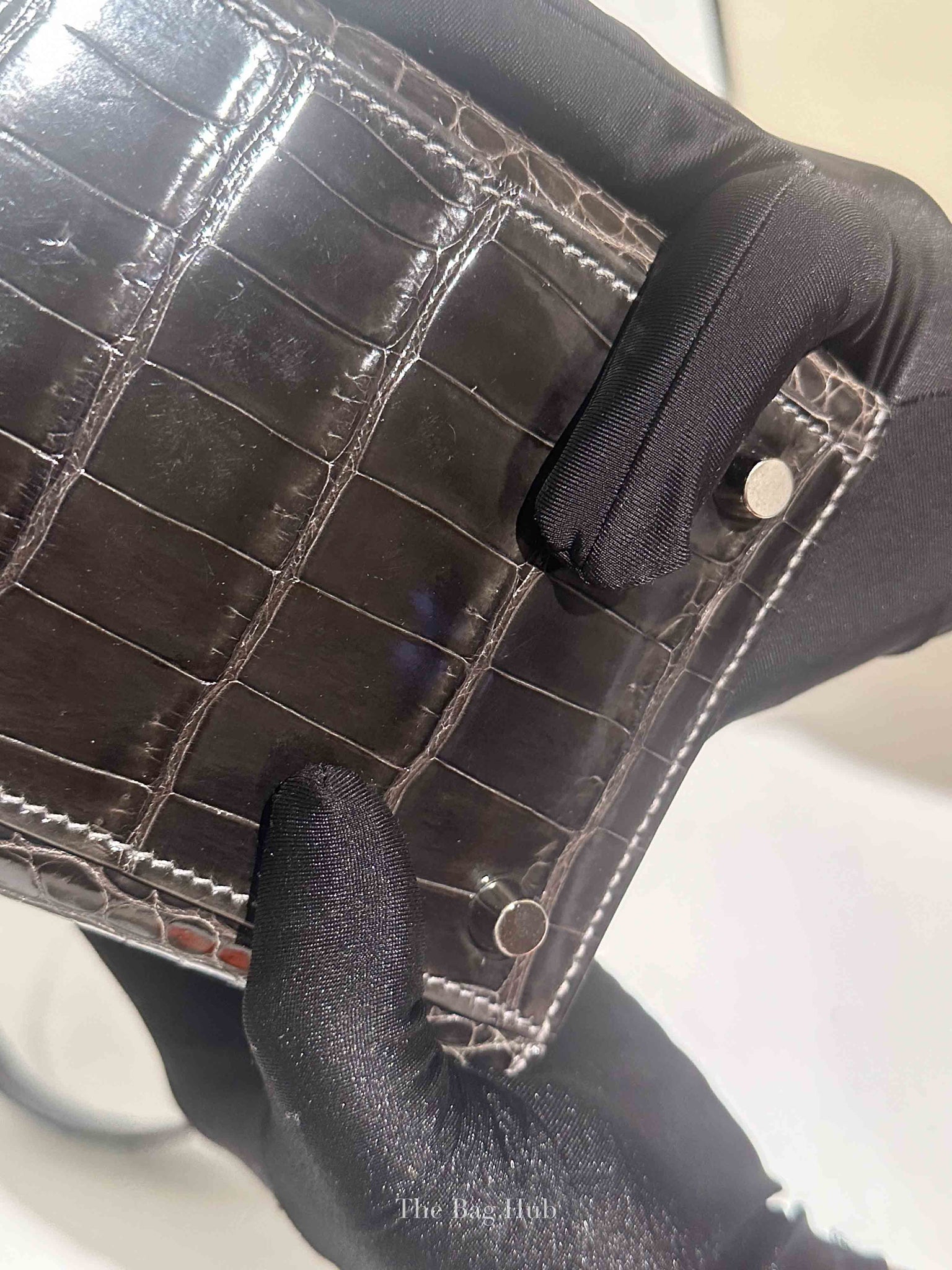 Hermes Black Shiny Porosus Crocodile Kelly 28 Bag PHW