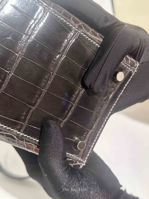 Hermes Black Shiny Porosus Crocodile Kelly 28 Bag PHW