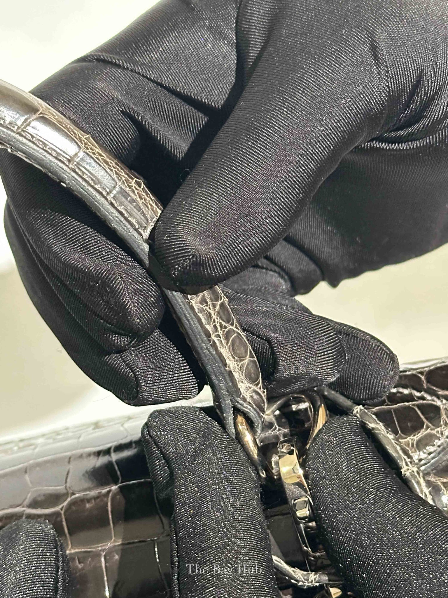 Hermes Black Shiny Porosus Crocodile Kelly 28 Bag PHW