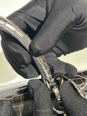 Hermes Black Shiny Porosus Crocodile Kelly 28 Bag PHW