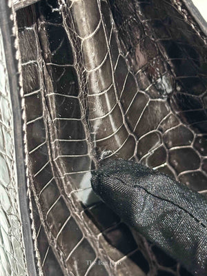 Hermes Black Shiny Porosus Crocodile Kelly 28 Bag PHW