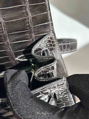 Hermes Black Shiny Porosus Crocodile Kelly 28 Bag PHW