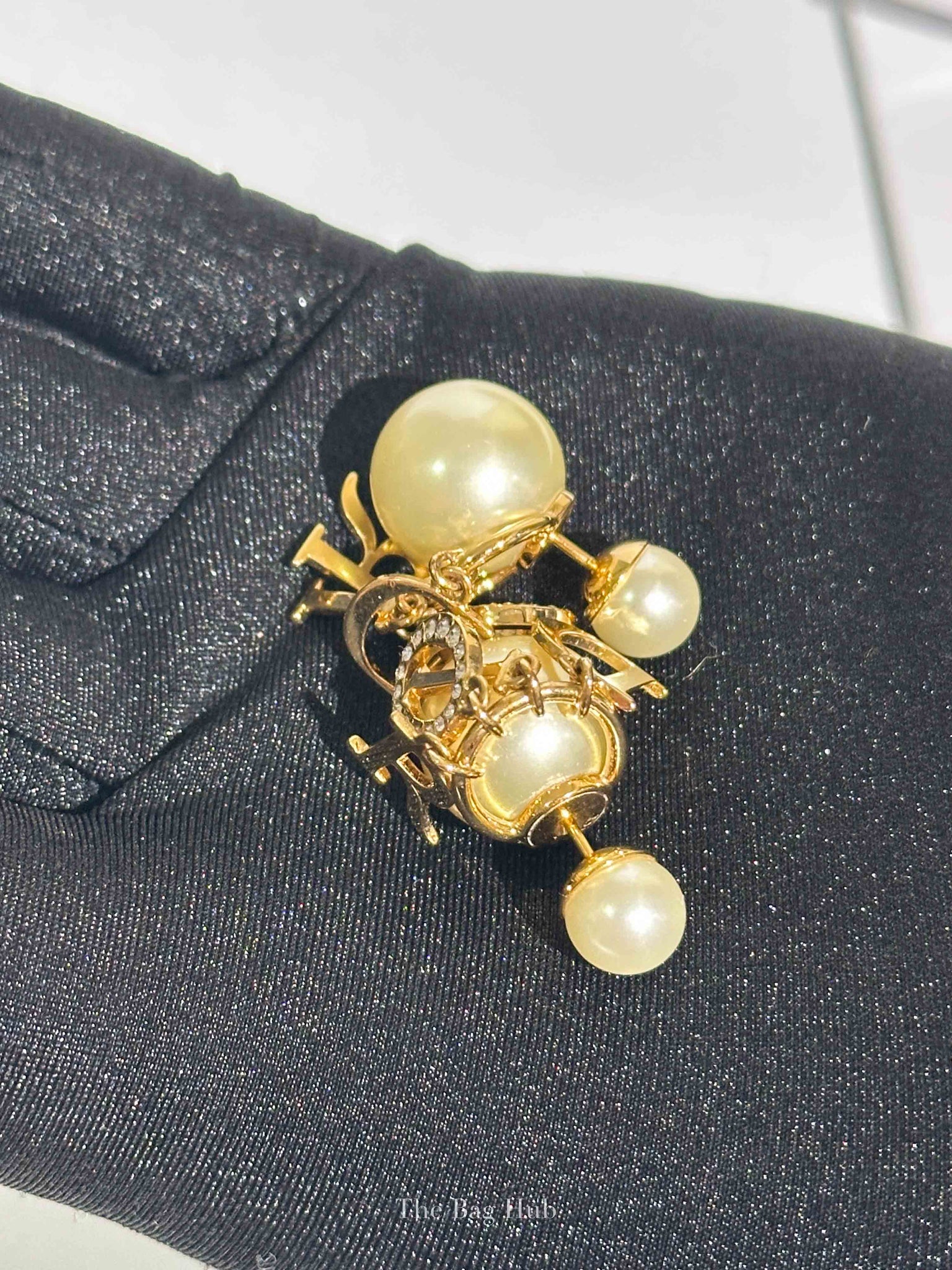 Dior White Resin Gold Finish Metal Tribales Pearl Earrings