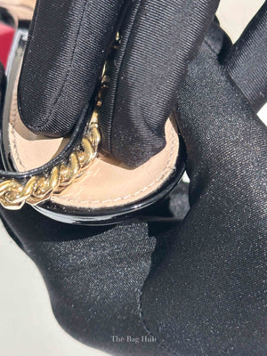 Gucci Black Patent Leather Signoria Chain Slingback Pumps Size 36.5