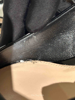 Gucci Black Patent Leather Signoria Chain Slingback Pumps Size 36.5