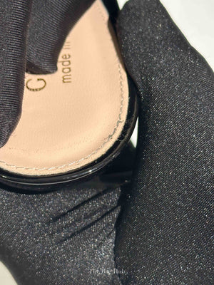 Gucci Black Patent Leather Signoria Chain Slingback Pumps Size 36.5