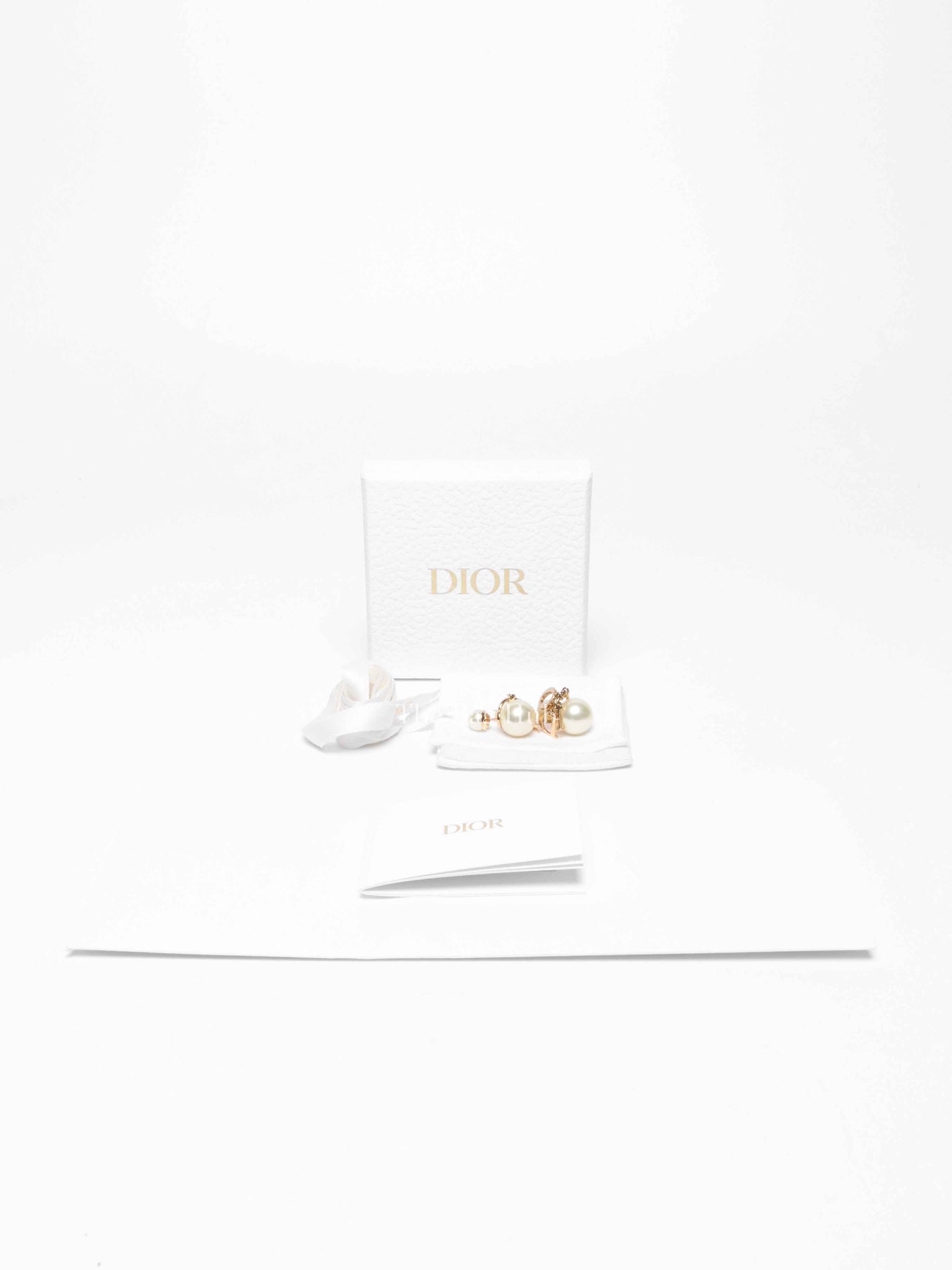 Dior White Resin Gold Finish Metal Tribales Pearl Earrings