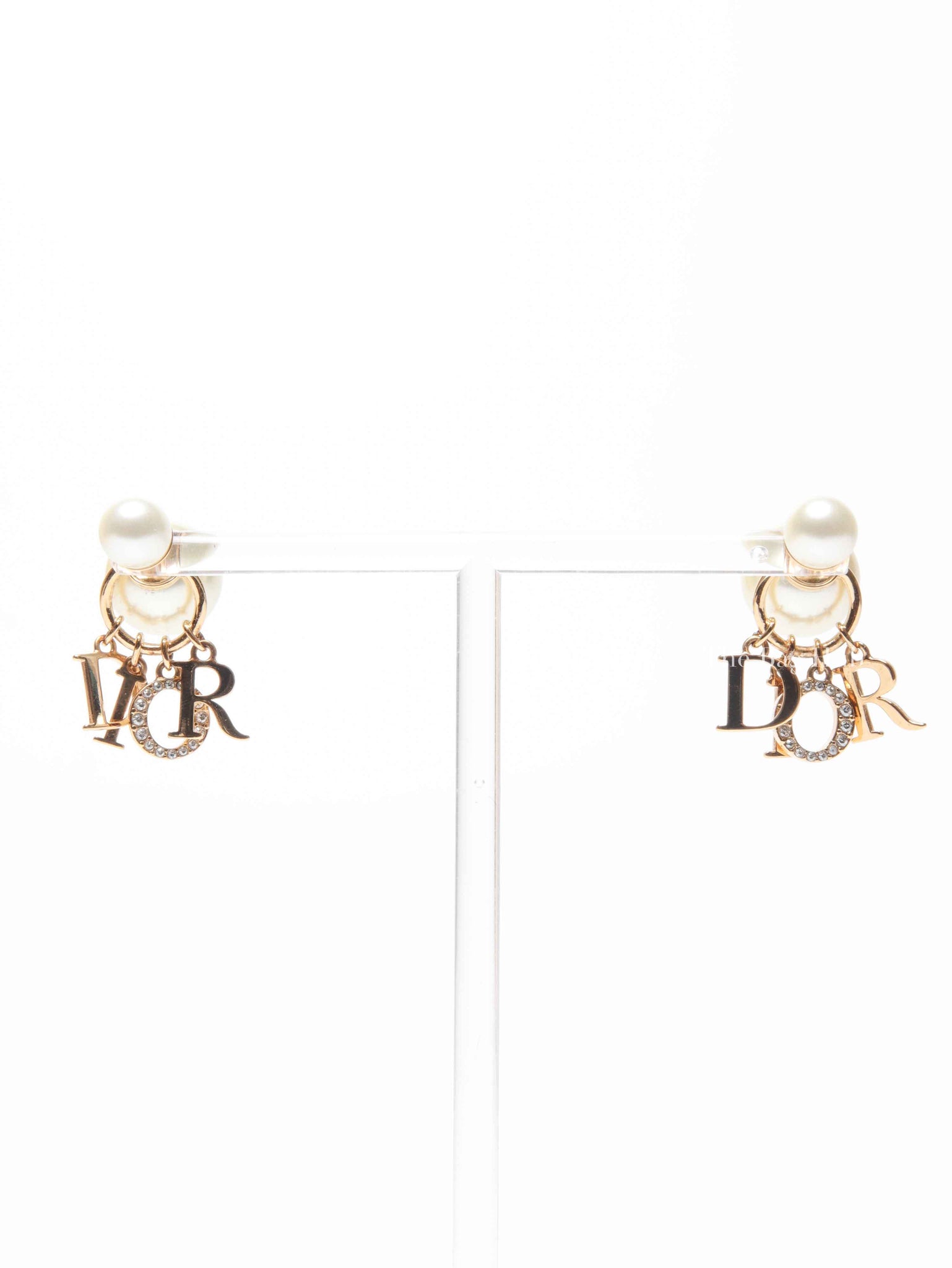 Dior White Resin Gold Finish Metal Tribales Pearl Earrings
