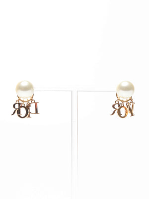 Dior White Resin Gold Finish Metal Tribales Pearl Earrings
