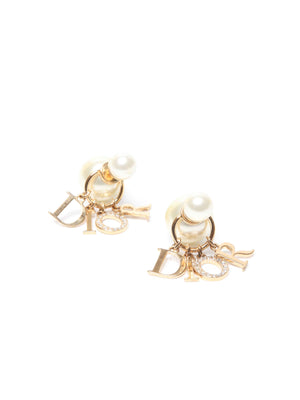 Dior White Resin Gold Finish Metal Tribales Pearl Earrings