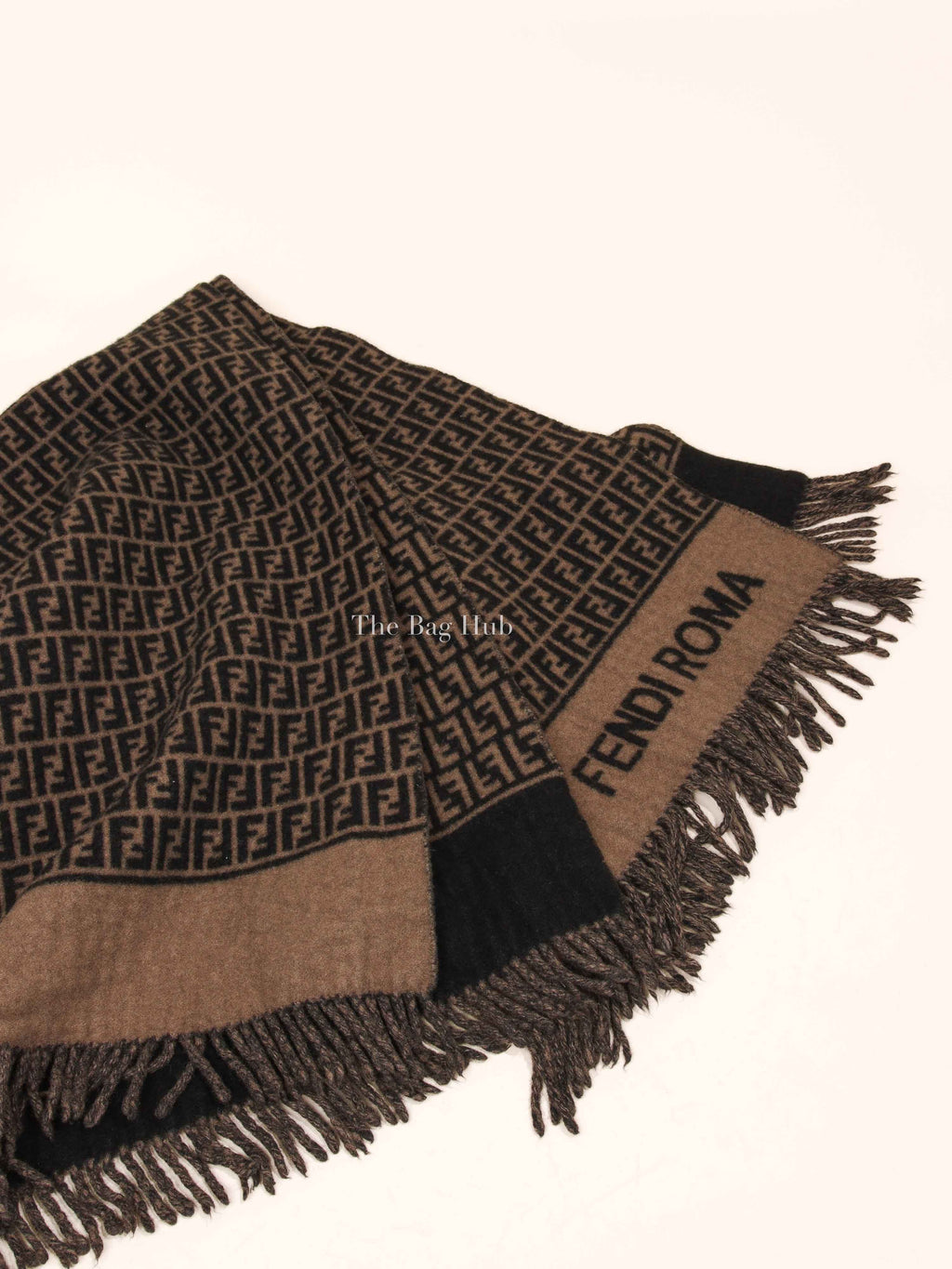 Fendi Brown Wool Monogram Poncho Scarf