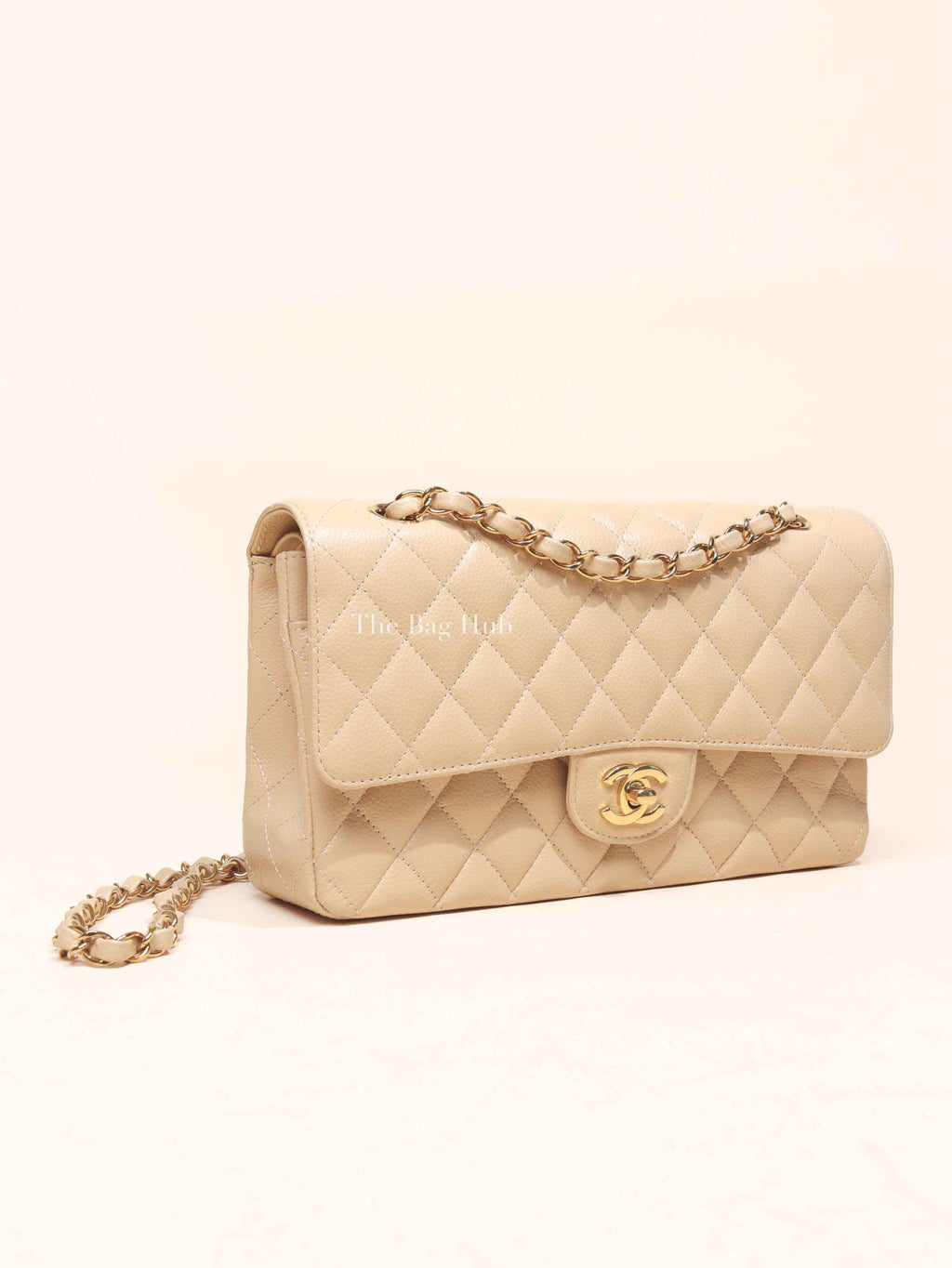 Chanel Beige Caviar Quilted Medium Double Flap Bag GHW
