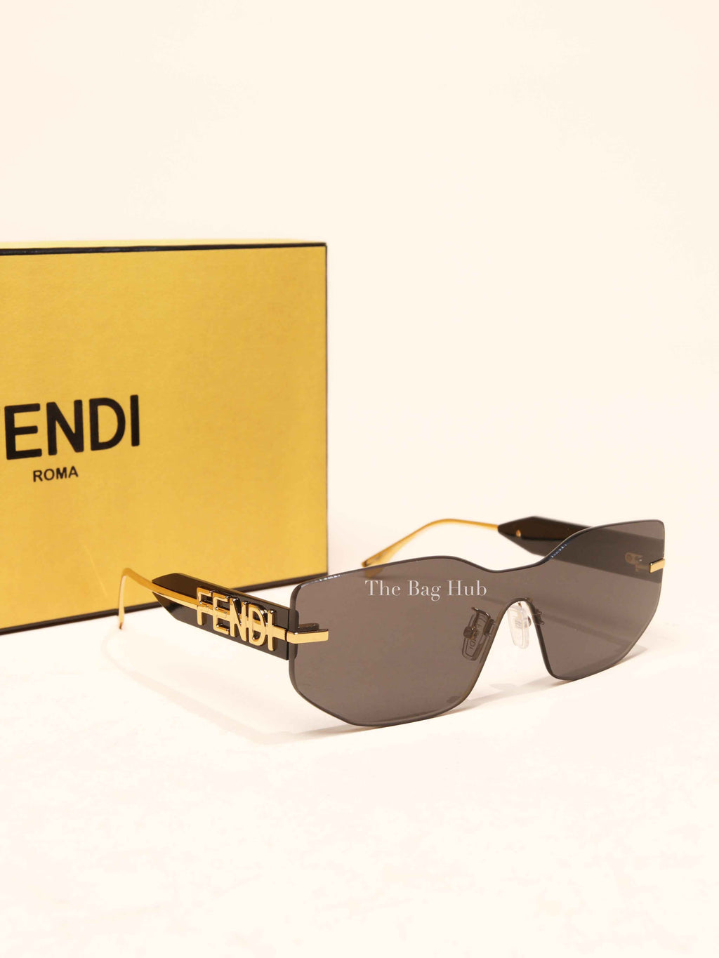 Fendi Black/Gold Plastic/Metal Fendigraphy Shield Sunglasses