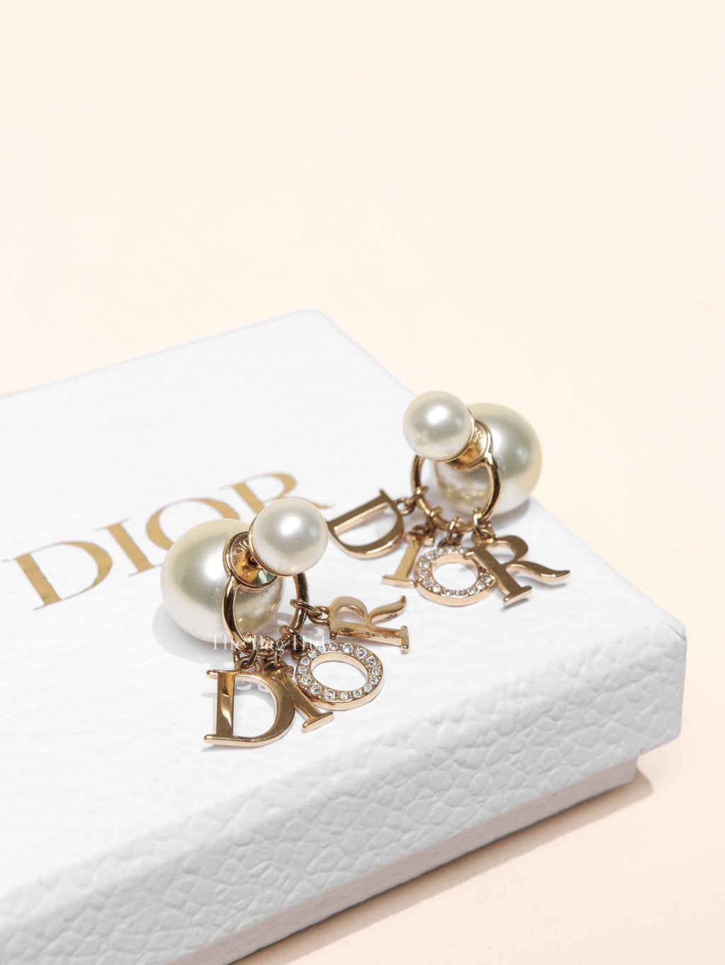 Dior White Resin Gold Finish Metal Tribales Pearl Earrings