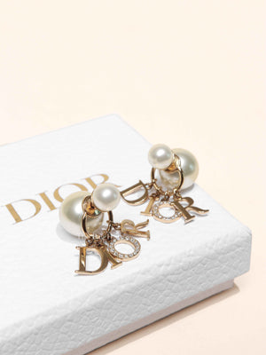 Dior White Resin Gold Finish Metal Tribales Pearl Earrings