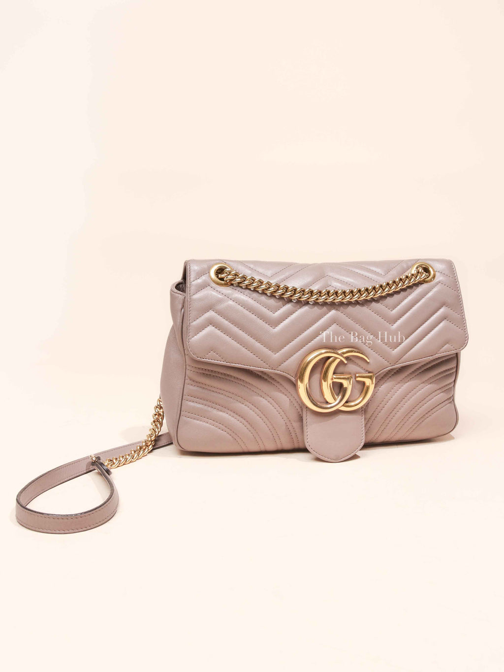 Gucci Taupe Leather GG Marmont Medium Shoulder Bag