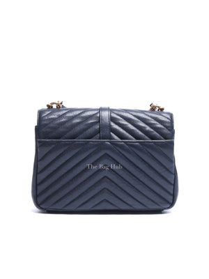 Saint Laurent Deep Marine Sheepskin Matelasse Chevron Monogram Medium College Bag